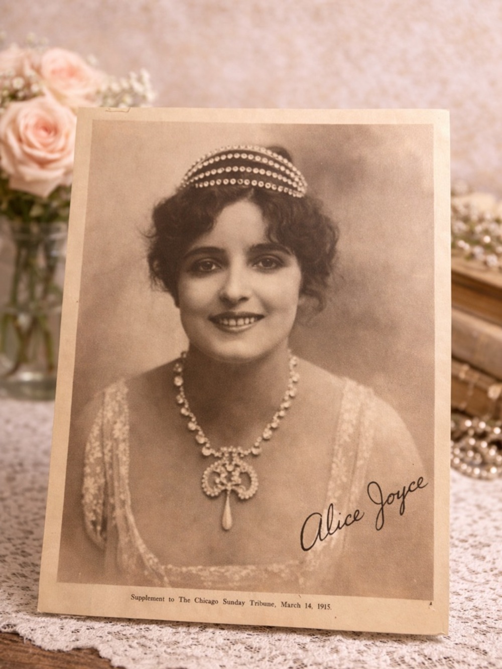 Vintage Alice Joyce Portrait Print 1915 Chicago Tribune Sepia Actress Photo Copy